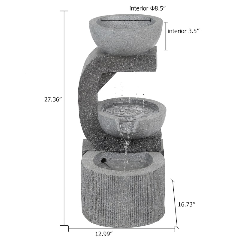 Grey Resin Raining Water Sculpture LED Outdoor Fountain