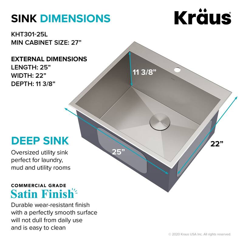 Kraus Standart PRO 25" Drop-In Single Basin Stainless Steel Kitchen