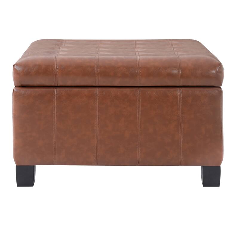 30.25" Square PU Storage Ottoman with Lift-Top & Rubber Wood Legs