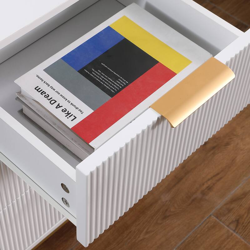 Nightstand with 3 Drawers,Mid-Century Modern End Table,Bedside Table, Gold Metal Legs,Gold Metal Handles