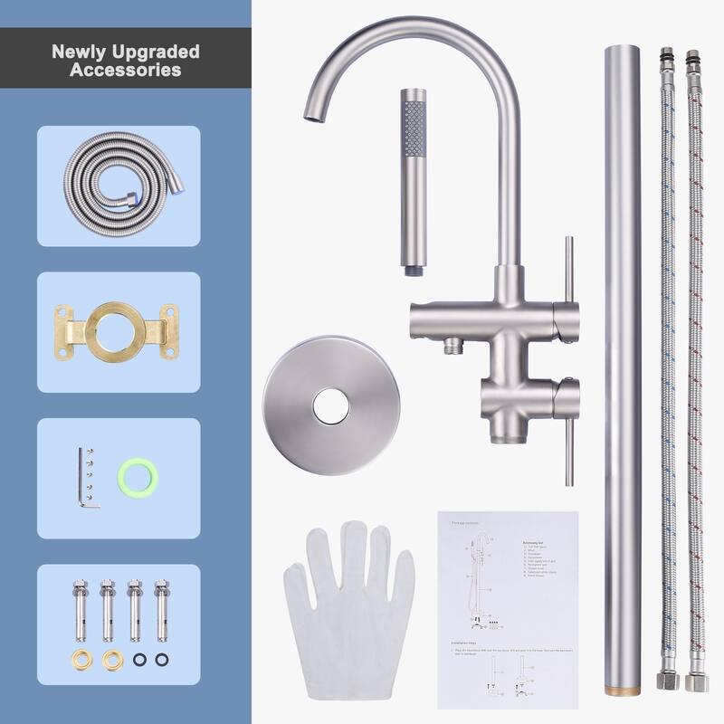 WOWOW Double Handle Freestanding Tub Faucet with Handheld Shower