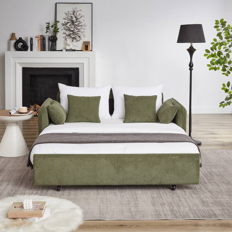 66 Inch Sleeper Sofa Bed Adjustable Sleeper With Pullout Bed 4 Pillows And Side Pockets Soft Convertible