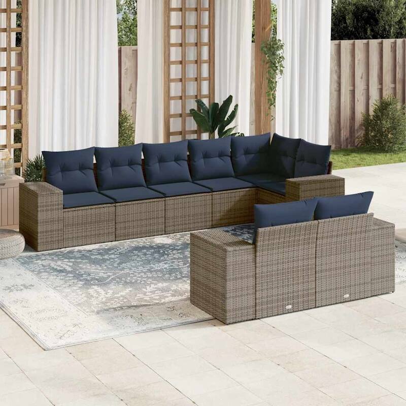 vidaXL 8/9 Piece Patio Sofa Set with Cushions Black/Brown/Gray Poly Rattan - 24.4 x 24.4 x 27.2