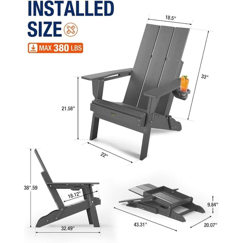 WINSOON Modern HDPE Outdoor Folding Adirondack Chair With Cup Holder Set Of 2