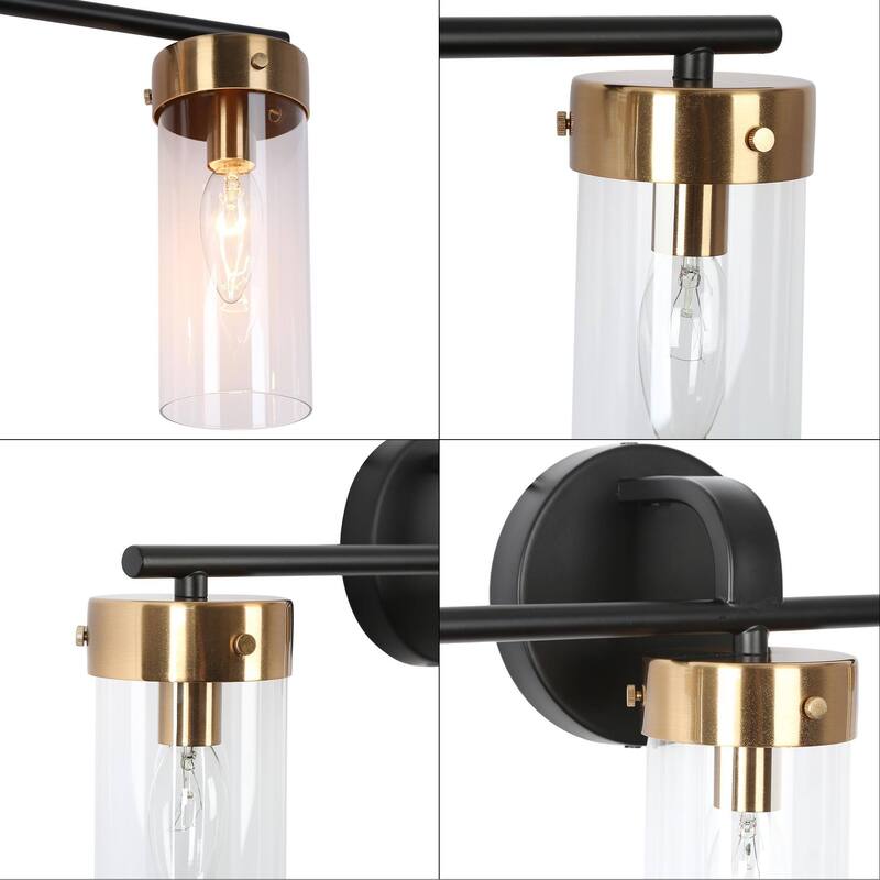 Modern Gold 3-Light Bathroom Vanity Lights Cylindrical Glass
