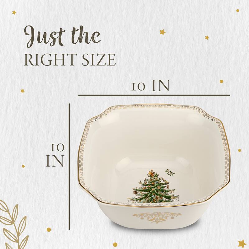 Spode Christmas Tree Gold 10 Inch Square Bowl - 10-Inch