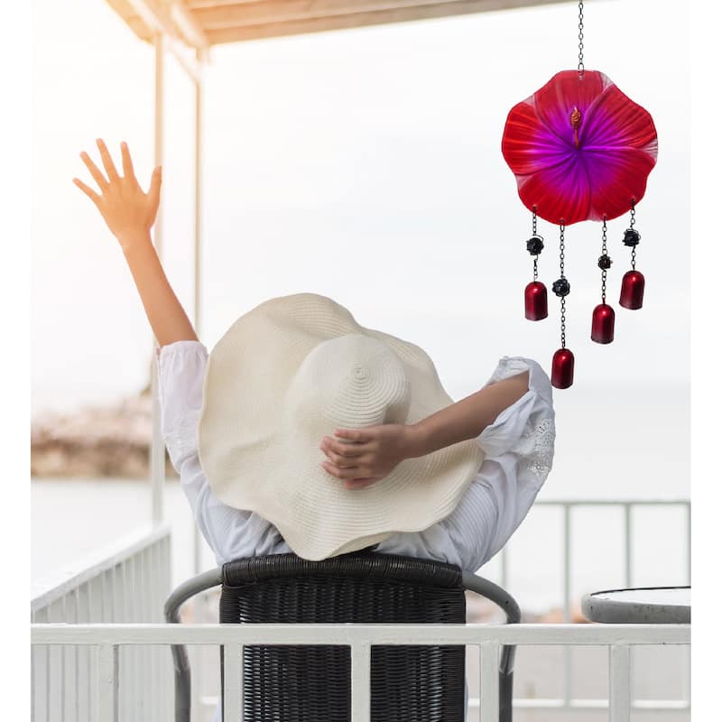 CoTa Global Red Flower Wind Chime - Handmade Glass And Metal Chime - 25.60 Inches