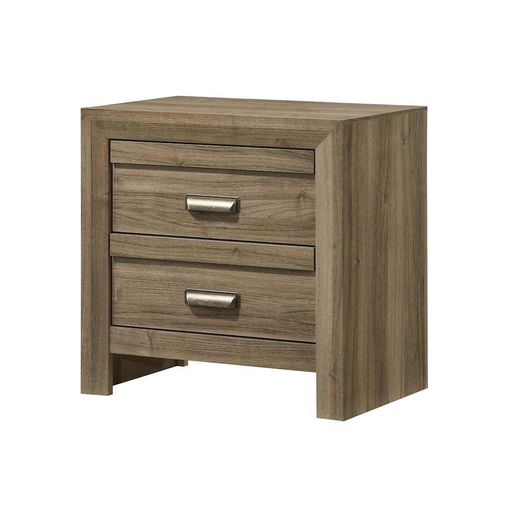 Contemporary Light Brown Wood Nightstand with Brushed Metal Drawer Pulls