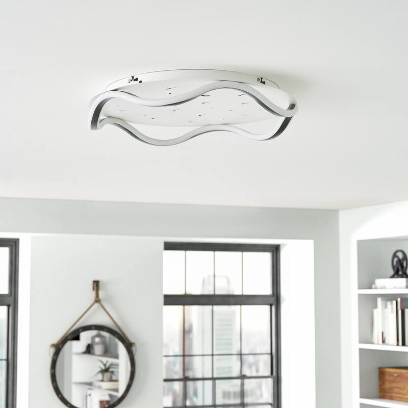 Modern Wavy line LED Ceiling Light with Moons and Stars Hollow-Carved Design