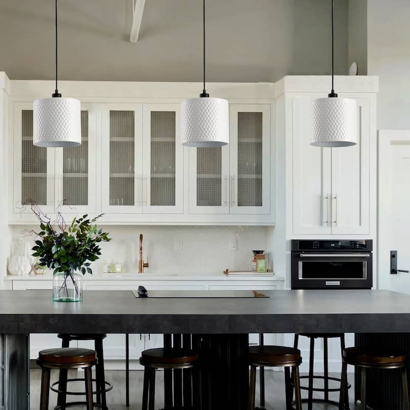 Modern Pendant Light Fixture with Hammered Metal Shade Adjustable Height
