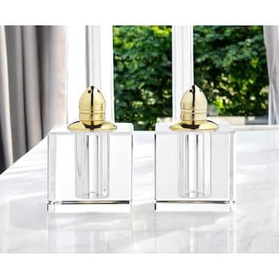 HomeRoots Set of Two Clear And Gold Crystal Pepper Shakers