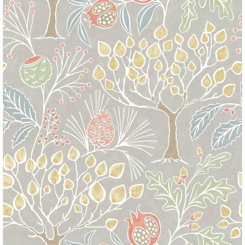 A-Street Prints Shiloh Light Grey Botanical Wallpaper