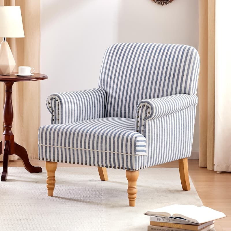 Rolled Armchair Accent Chair Set of 2 Blue/ Grey/ Brown