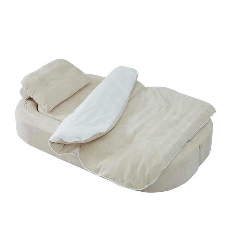 Modern Floor Sofa With 2 Pillows,Convertible Corduroy Fabric Foam-Filled Sleeper Sofa Bed