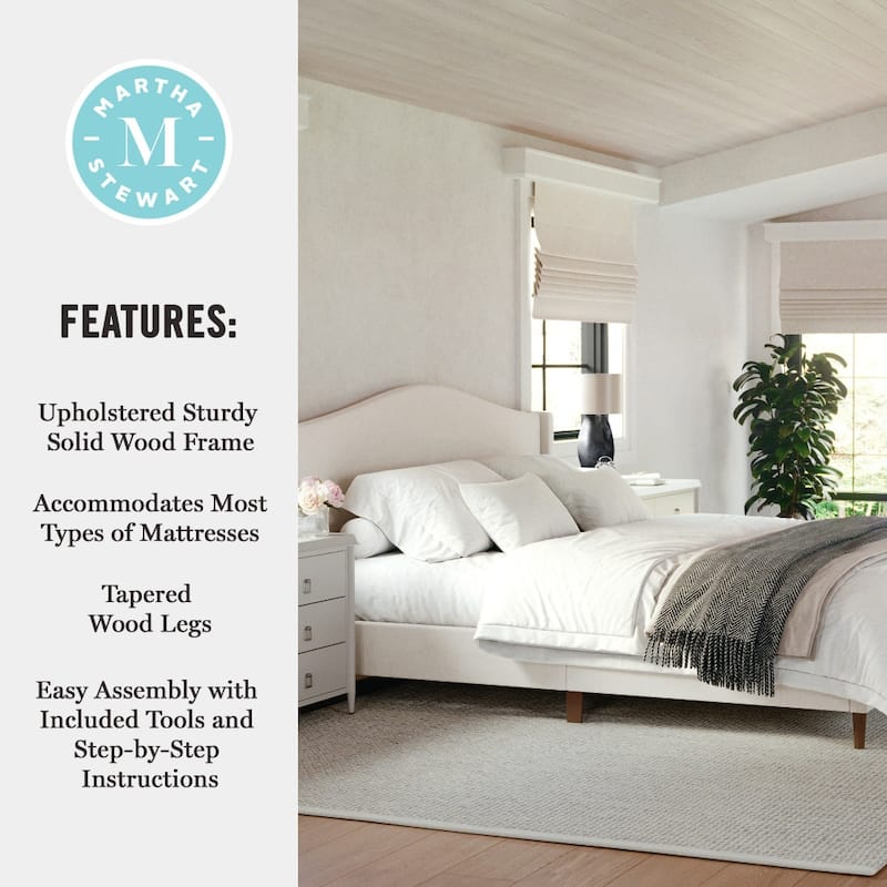 Martha Stewart Upholstered Platform Bed with Curved Headboard