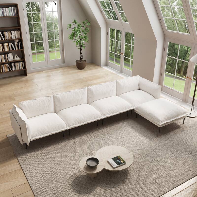 147.24" L-shaped Velvet Sectional Sofa Modern Modular Sofa Deep Seat Upholstered Cloud Couch