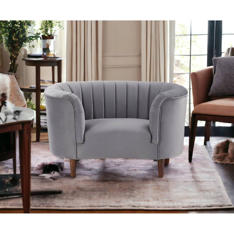HomeRoots 52" Gray And Black Velvet Striped Arm Chair - 52