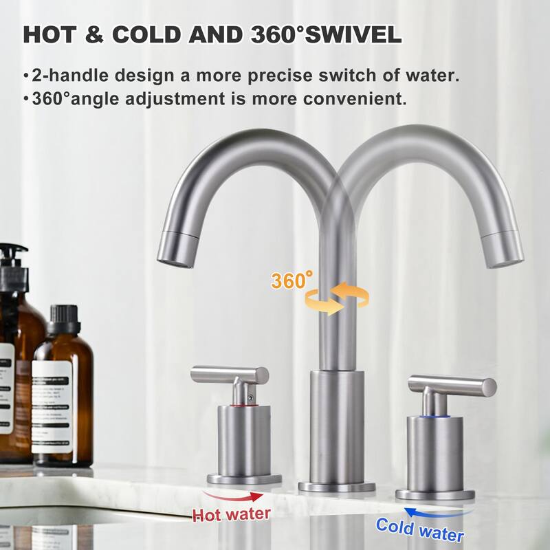 WOWOW Widespread 8 in. Double Handle Bathroom Faucet