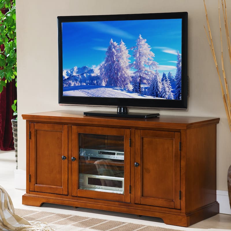 Leick Home Solid Wood Mission Oak Three Door TV Stand - Brown Cherry