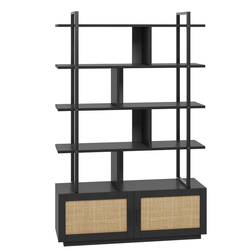 Split-level rattan bookshelf - N/A