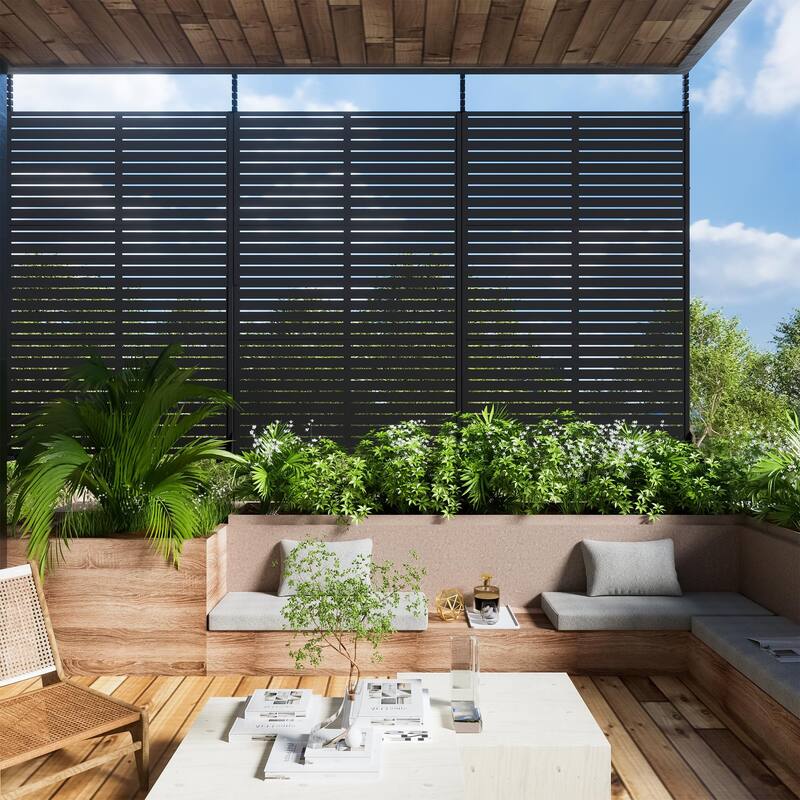6 ft. H x 4 ft. Metal Privacy Screen Free Standing - 72*47 - Black