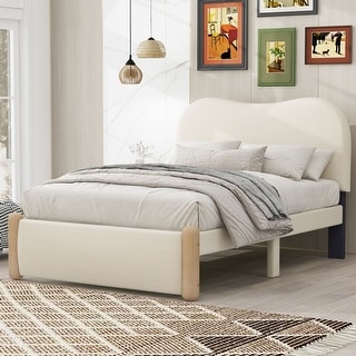 Twin Size Curved Design Platform Bed Upholstered Bed Frame