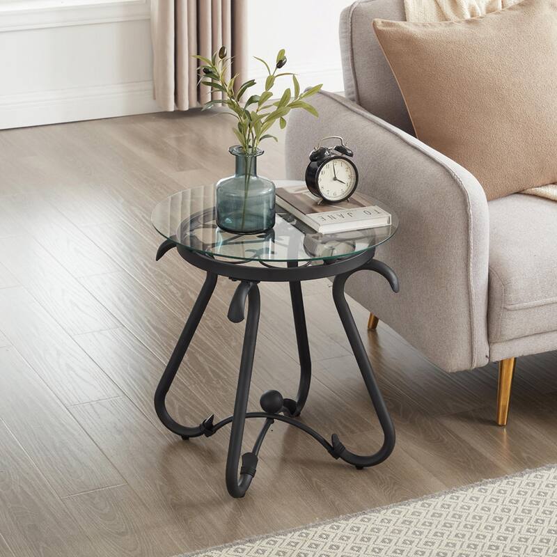 2-Piece Tempered Glass Coffee Table Set - Round End Side Table with Sturdy Construction"