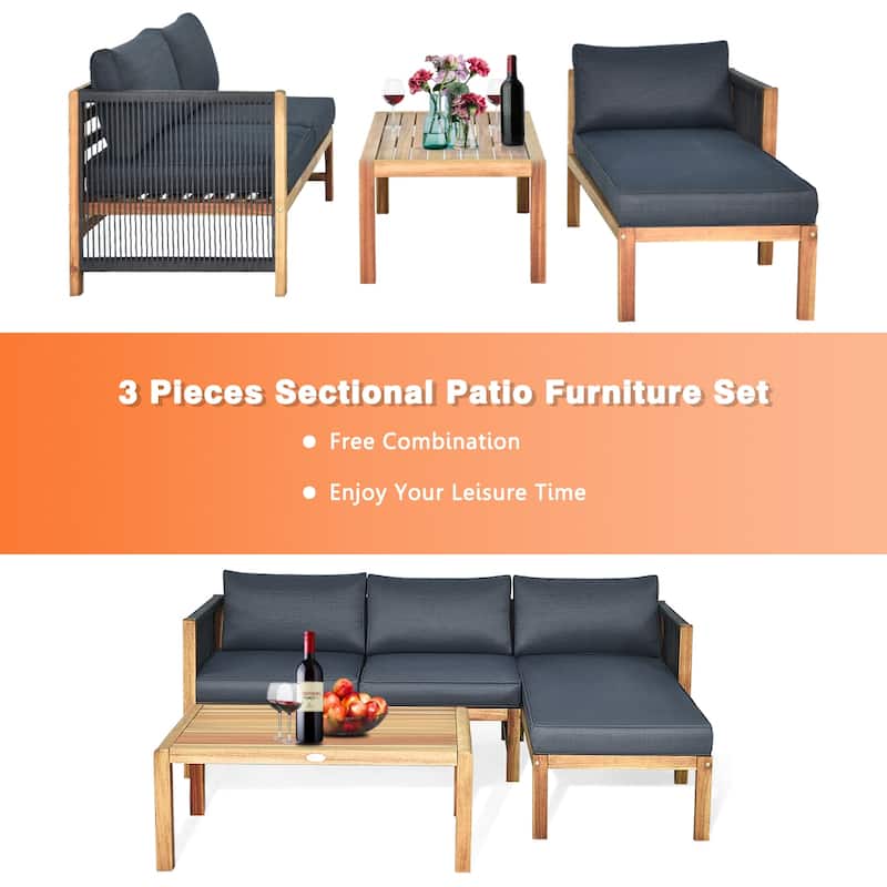 Costway 3PCS Patio Sofa Furniture Set Thick Cushion Acacia Wood - See Details