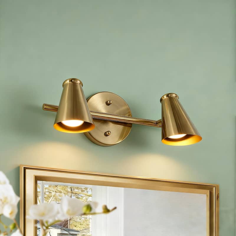 Modern 2-Light Black Gold Bathroom Vanity Light Dimmable Metal Wall Sconces