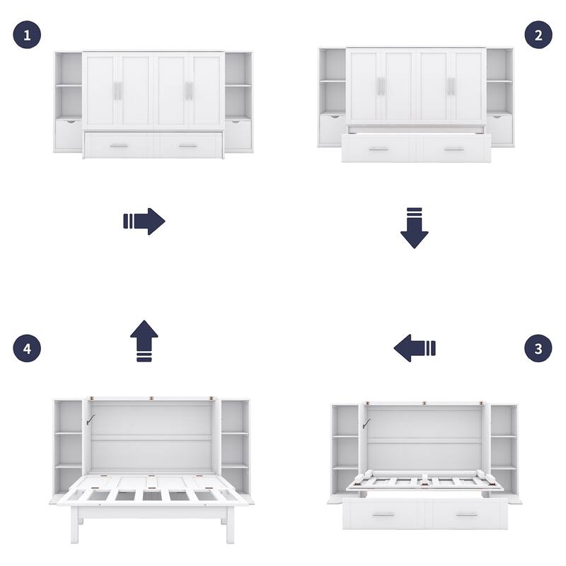 Murphy Bed with Shelves, Drawers, and LED Lighting