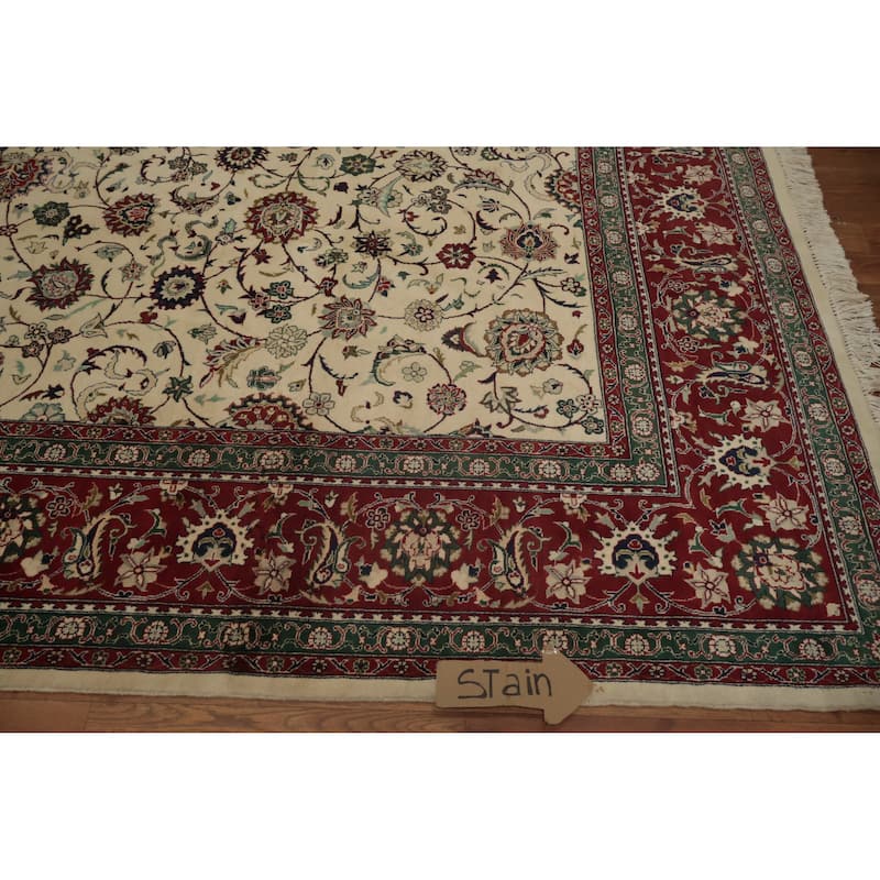 Hand Knotted Oriental 100% Wool Carpet Traditional All-Over Beige & Ivories Kashan Area Rug - 9' 10'' X 7' 11''