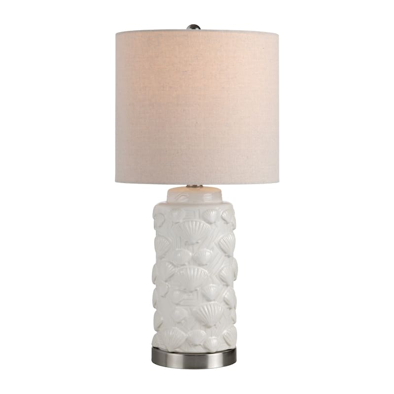 White Ceramic Coastal Table Lamp with Shade - 11" x 11" x 23"