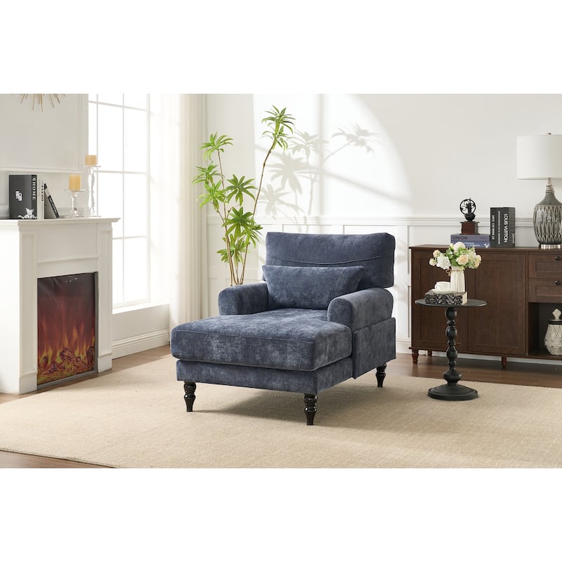 GDFStudio - Marcelline Chaise Lounge Recliner with Solid Wood Frame and Cushion - Blue