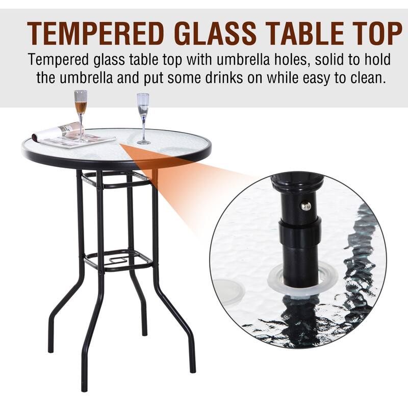 Outsunny 4 Piece Folding Outdoor Patio Pub Dining Table And Chairs Set With 6' Adjustable Tilt Umbrella