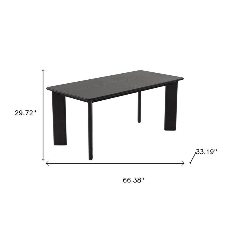 HomeRoots 66" Black Solid Wood Dining Table - 66.38 in. x 29.72 in. x 33.19 in.