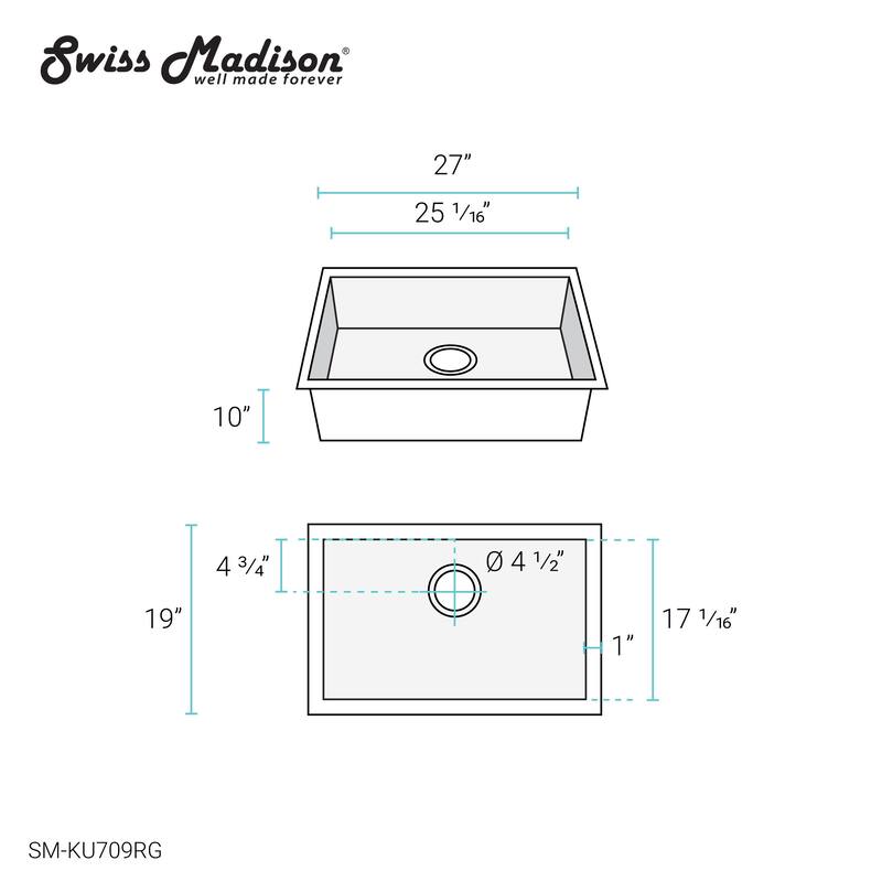 Tourner 27 x 19 Stainless Steel, Single Basin, Undermount Kitchen Sink