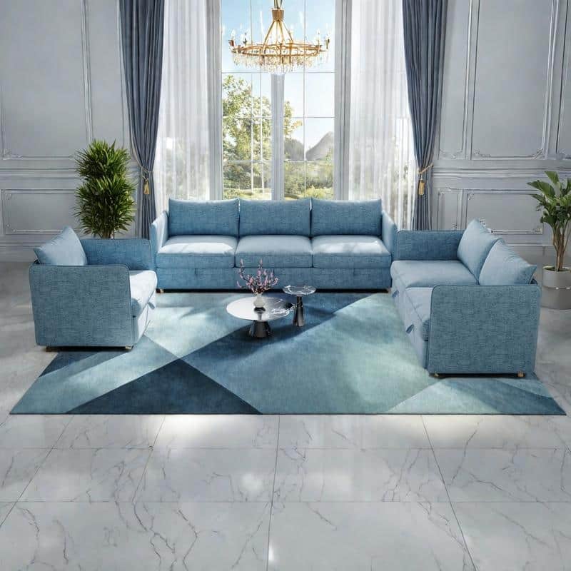 98.5" Chenille Modular Sectional Sofa with Storage, 6-Seater (1+2+3 Configurable) - Antique Blue