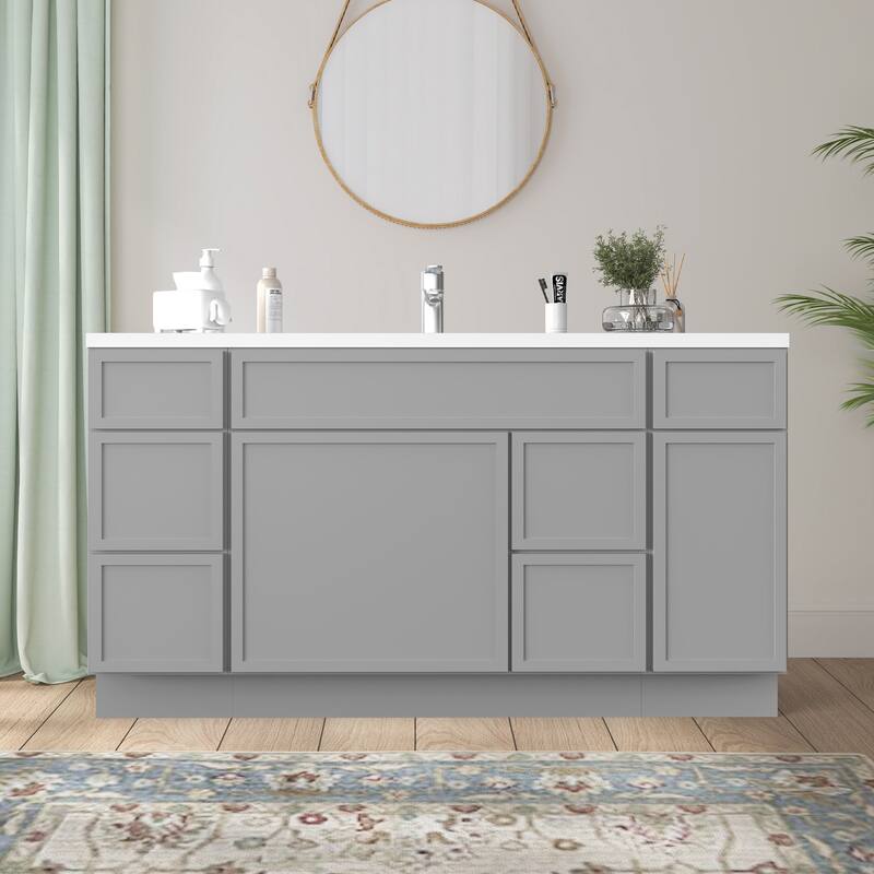 Vanity Art 60" Birch Freestanding Bathroom Vanity Cabinet without Top - Grey