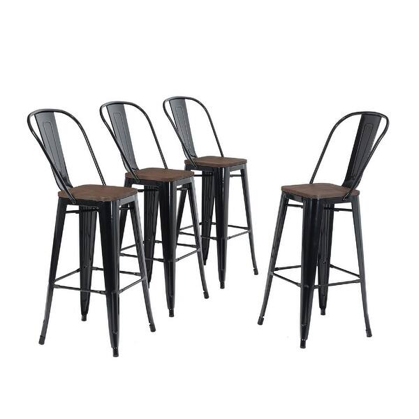 Alpha Home 30 High Back Bar Stools With Wood Seat Vintage Metal Dining Chairs Stackable Industrial Counter Stool Overstock 30573891