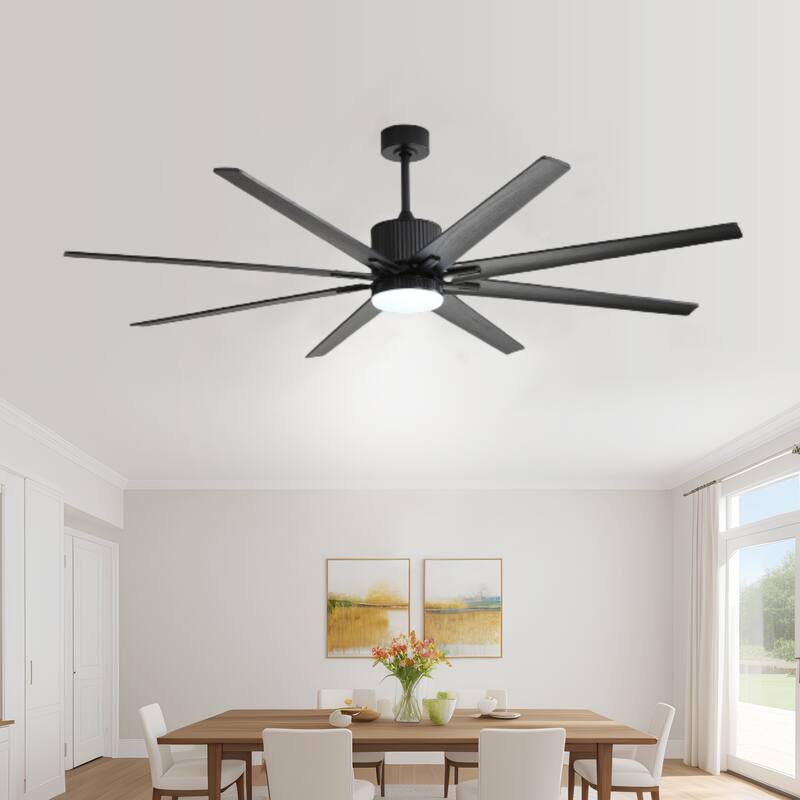 76 Inch Ceiling Fan with Light and Remote,8 Solid Wood Blades,Smart Control,Reversible Airflow - 76 inch