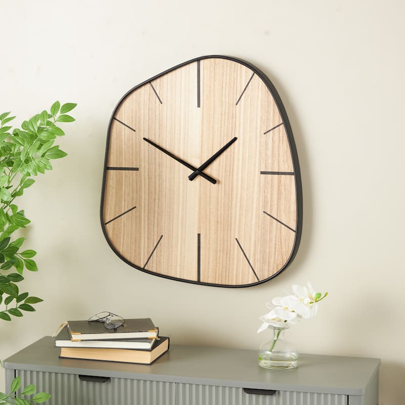 Wooden Wavy Decorative Wall Clock with Black Hands and Markers - Brown - Roche River Decor