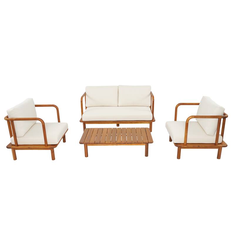 Christopher Knight Home - Canape Modern Outdoor Acacia Wood 4 Piece Conversation Set