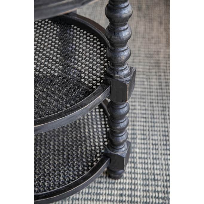 GDFStudio - Jonah Traditional Three-Tier Side Table with Rattan Shelves and Turned Wood Legs - 25.6"