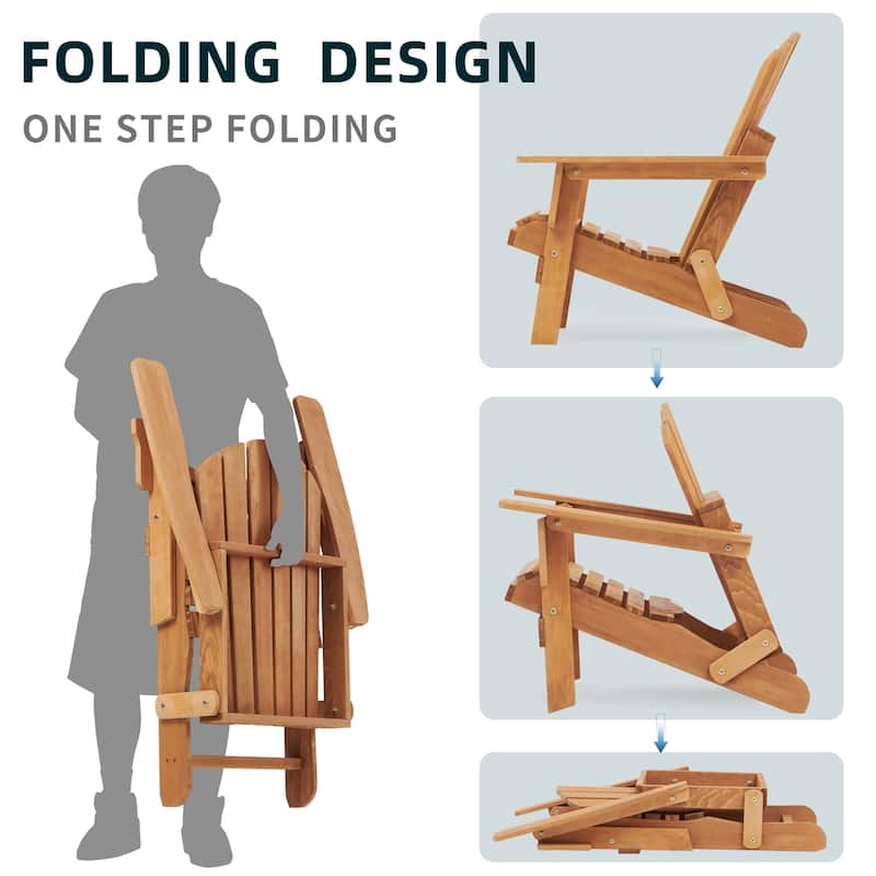 Wooden Outdoor Folding Adirondack Chair Wood Lounge Patio Chair, Set of 2.
