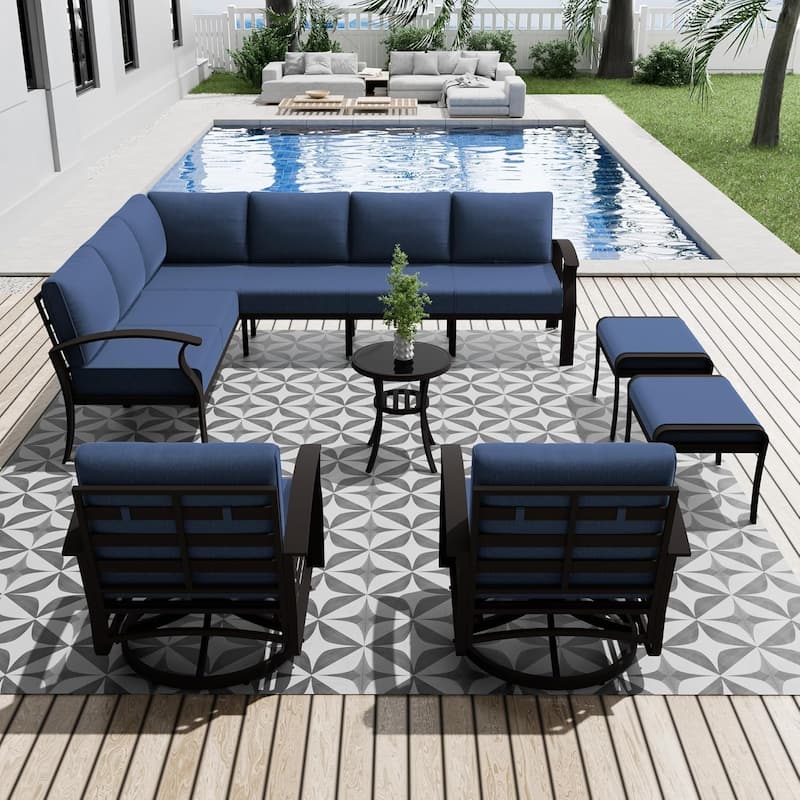 Kullavik Aluminum Corner Sofa Set, Patio Outdoor Sectional Sofa Set with Armrests and Footrests