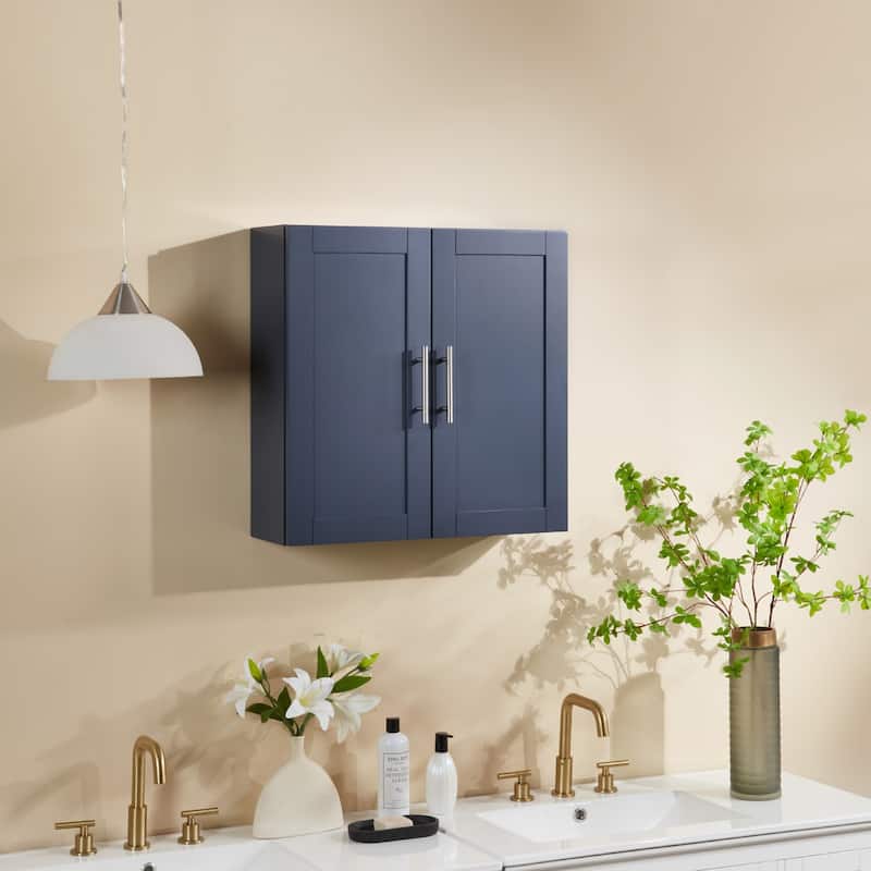 Wooden Wall-Mounted Cabinet with Double Doors and Shelves.