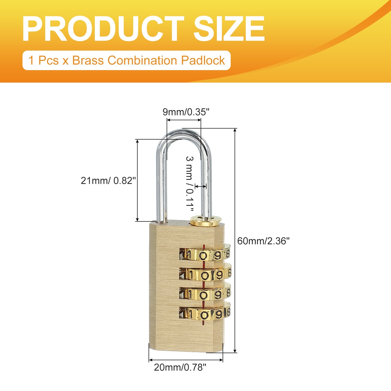 Brass Combination Lock Resettable Combination Padlock Security Code Lock for Gym Cabinet Toolbox Luggage - Gold