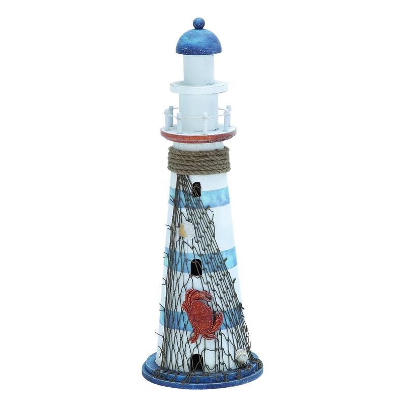 White Wood Light House Decorative Sculpture with Netting