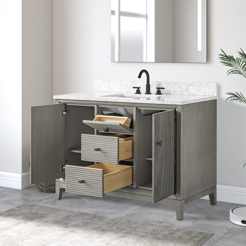 Vanity Art 48" Freestanding Bathroom Vanity with Engineered Marble Top and Sink