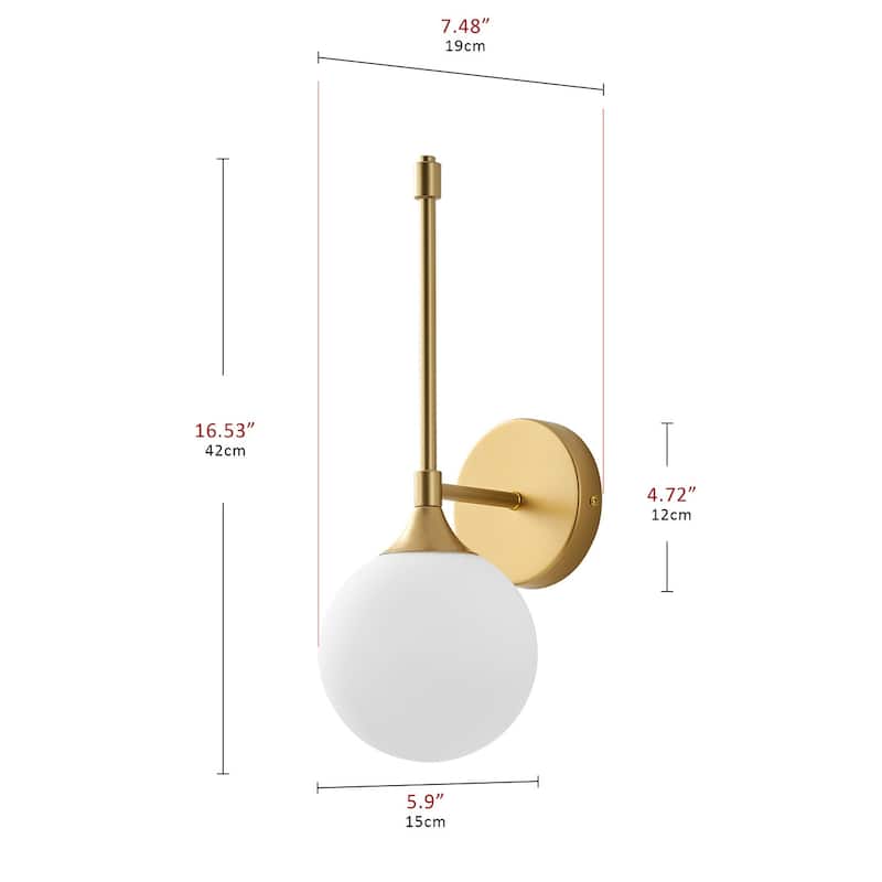 Modern Painted Gold 1-Light Wall Sconce with Milk White Globe Glass Shade